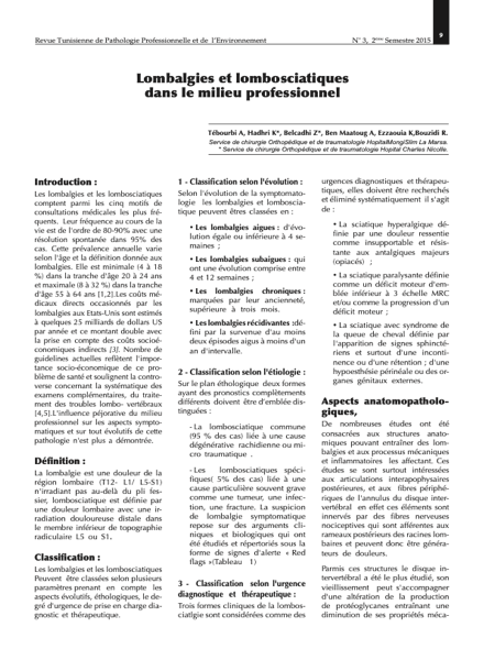 Couverture Prise en charge et épidémiologie des lombalgies et lombosciatiques en milieu professionnel