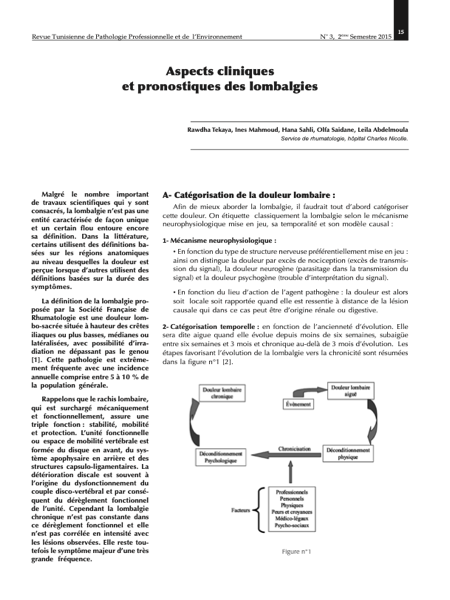 Couverture Catégorisation et évaluation neurophysiologique de la douleur lombaire