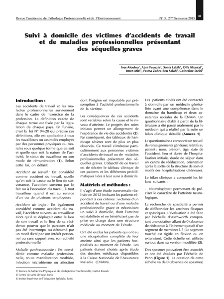 Couverture Suivi à domicile des victimes d’accidents de travail et de maladies professionnelles présentant des séquelles graves