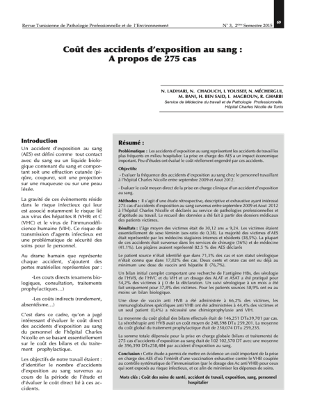 Couverture Accidents d’exposition au sang chez le personnel de santé : Évaluation et prévention