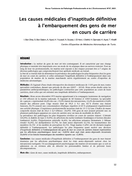 Couverture Les causes médicales d’inaptitude définitive à l’embarquement des gens de mer en cours de carrière