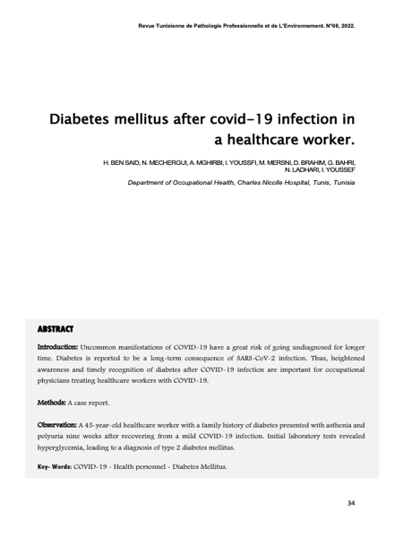 Couverture Diabetes mellitus after COVID-19 infection in a healthcare worker